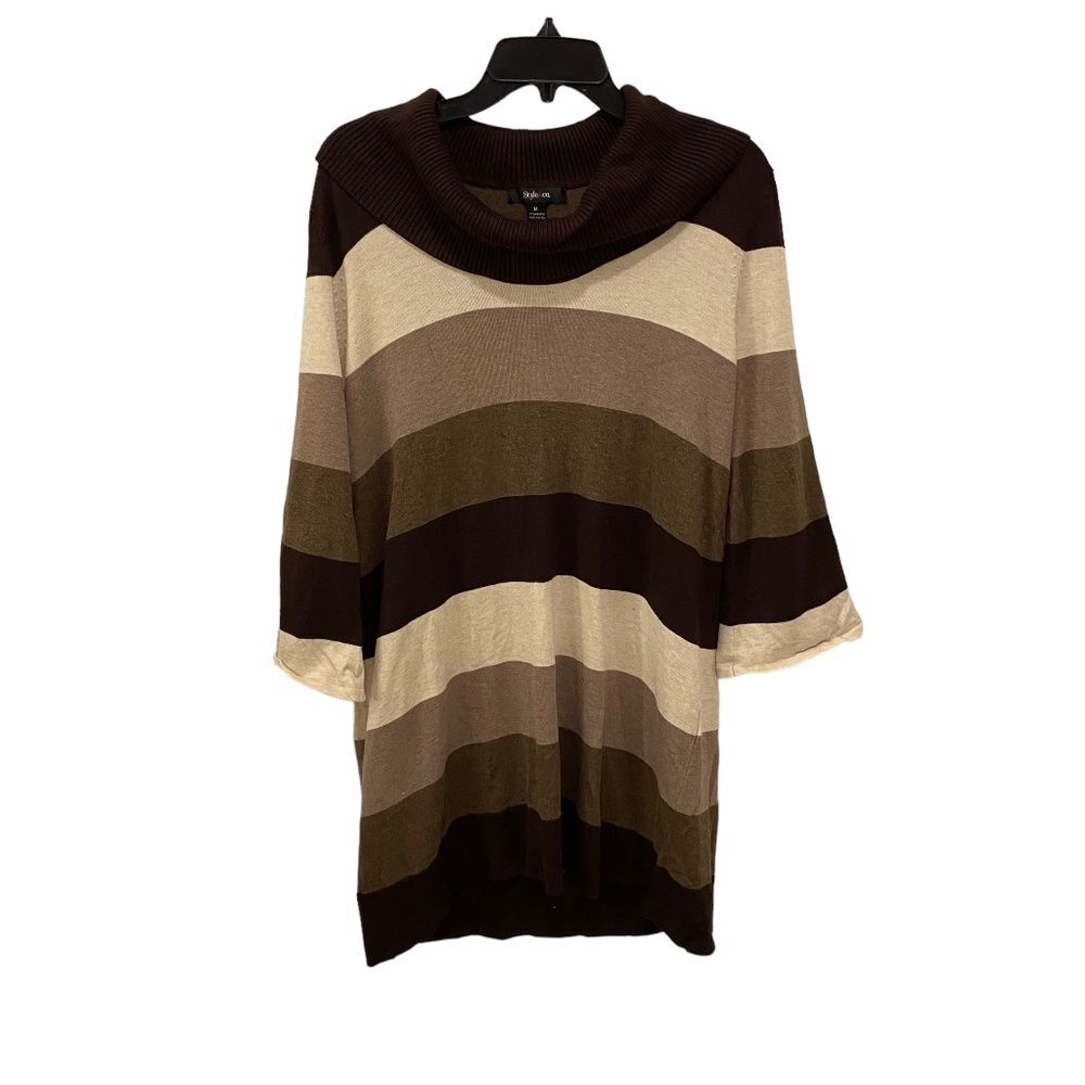 Style & Co Striped Cowl Neck Tunic Sweater Multicolor Knit Dress Women's Medium